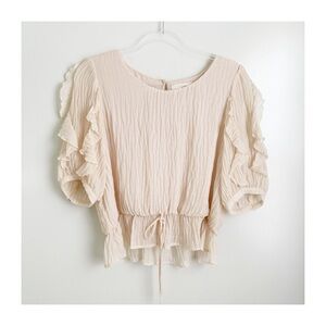 June & Hudson | Women’s Crepe Champagne Flutter Sleeve Blouse with Tie Front